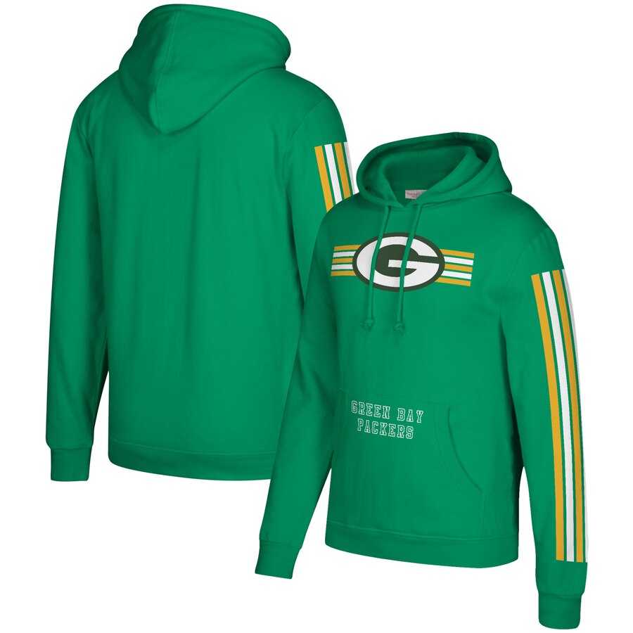 Green Bay Packers Mitchell & Ness Three Stripe Pullover Hoodie Green,We sell and wholesale Green Bay Packers Mitchell & Ness Three Stripe Pullover Hoodie Green on line form chian!